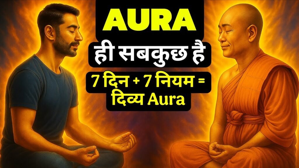 Human body surrounded by a glowing blue and gold magnetic aura